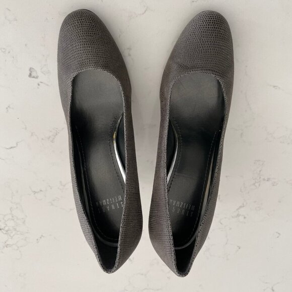 Stuart Weitzman Designer Classic Textured Leather 3.75" Heeled Shoes Grey Sz 8M - Picture 2 of 14